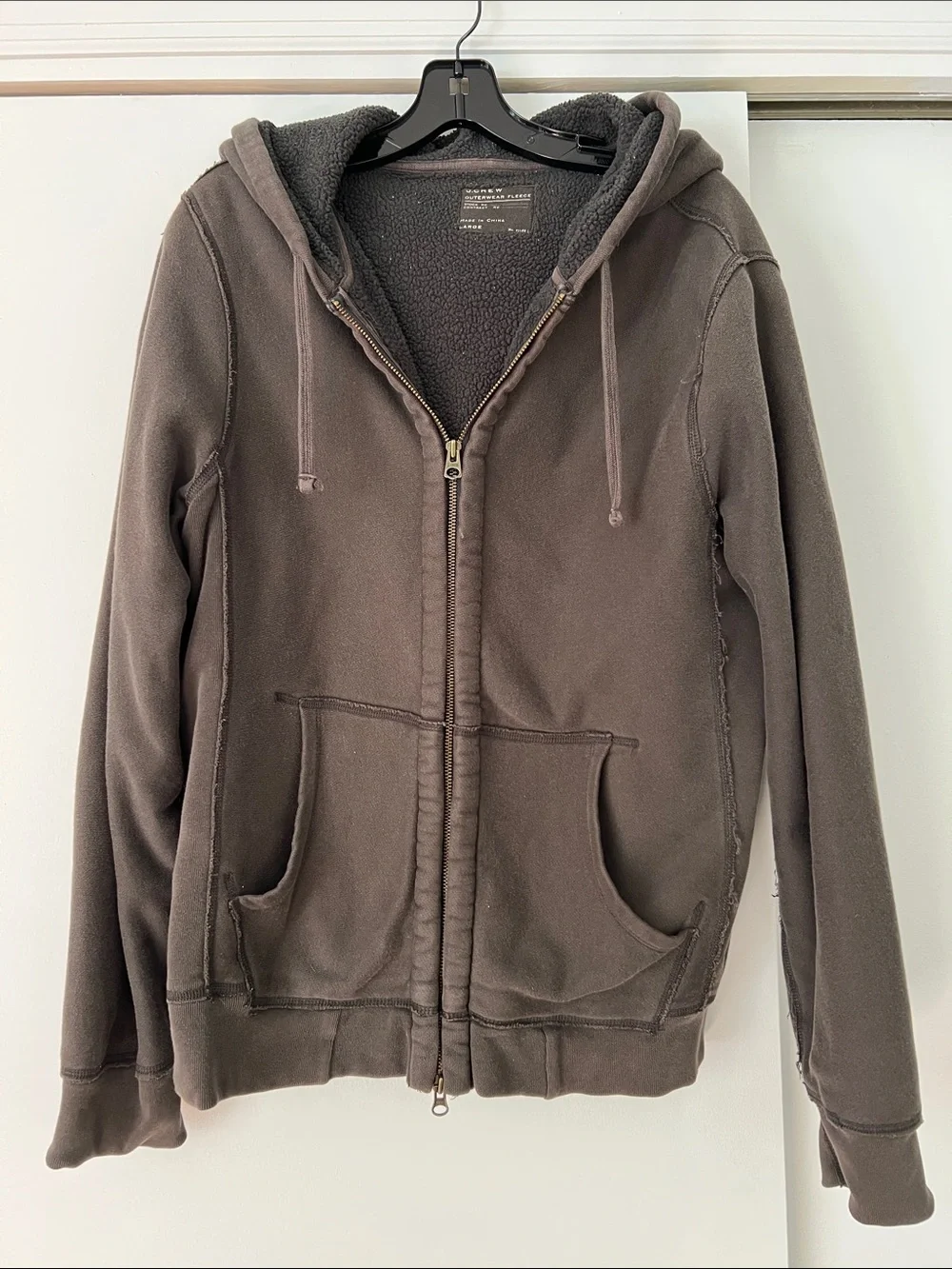 J. Crew Men's Outerwear Fleece Hooded Zip Jacket in Brown